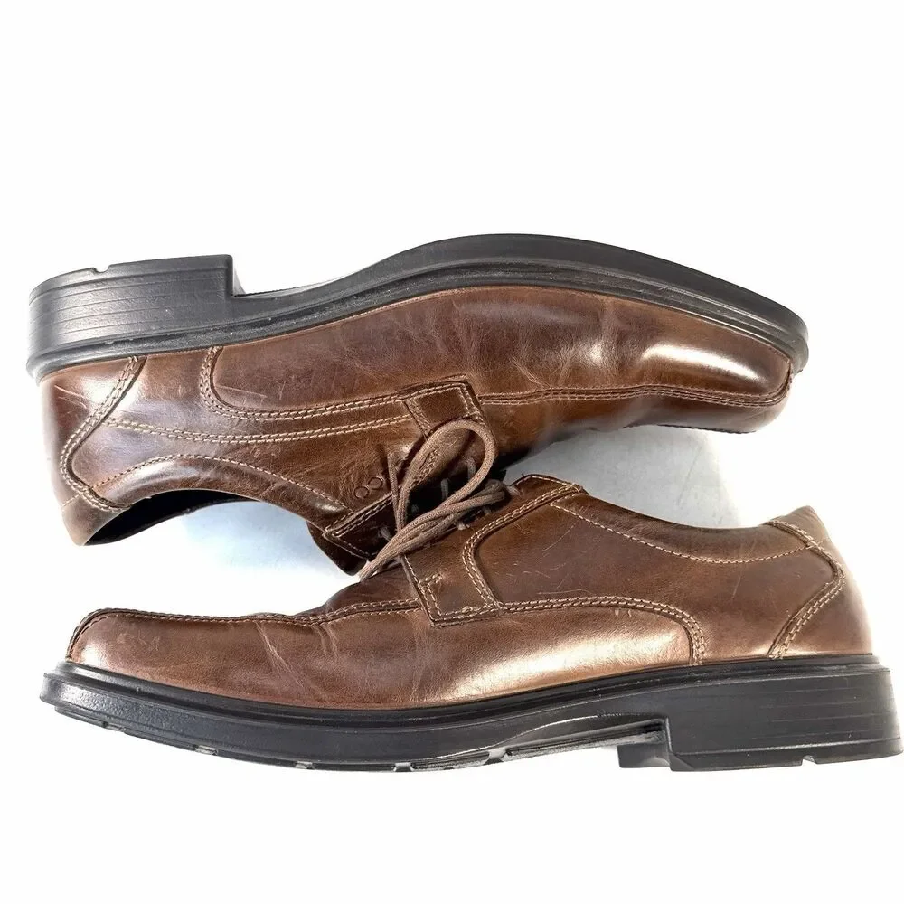 Ecco Helsinki 2 Dress Shoes Men's 44 Oxford Brown Leather Lace Up Comfort